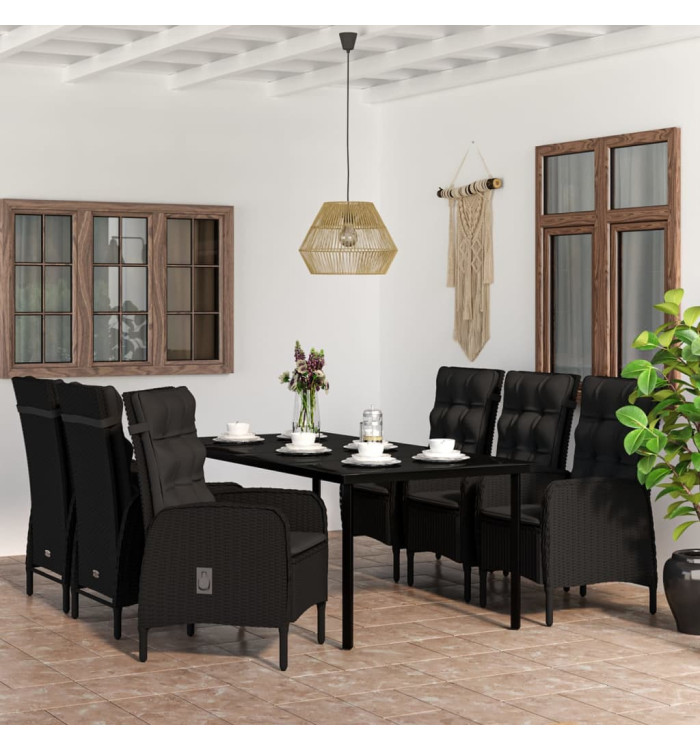 Ensemble à manger de jardin avec coussins 7 pcs Noir | Mobilier & Déco