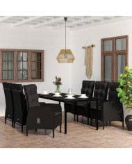 Ensemble à manger de jardin avec coussins 7 pcs Noir | Mobilier & Déco