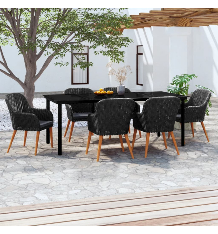 Ensemble à manger de jardin avec coussins 7 pcs Noir | Mobilier & Déco