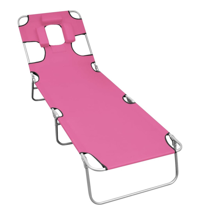 Chaise longue pliable avec coussin de tête Acier Rose magento | Mobilier & Déco