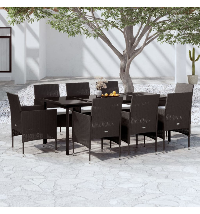 Ensemble à manger de jardin avec coussins 9 pcs noir | Mobilier & Déco