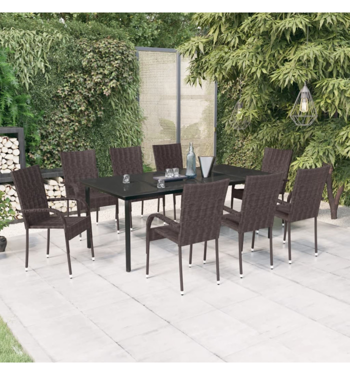 Ensemble à manger de jardin 9 pcs Marron et noir | Mobilier & Déco