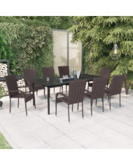 Ensemble à manger de jardin 9 pcs Marron et noir | Mobilier & Déco