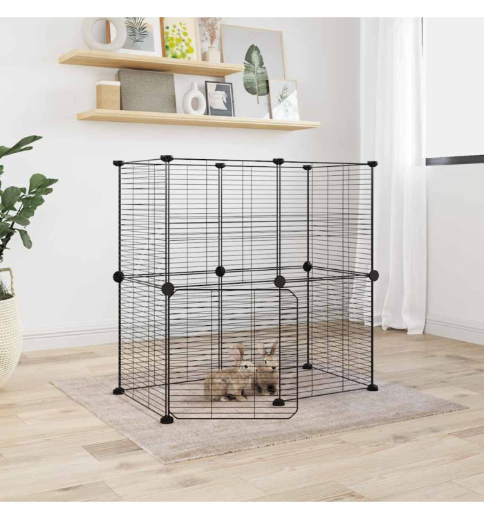 Cage animaux de compagnie à 12 panneaux et porte Noir 35x35 cm | Mobilier & Déco