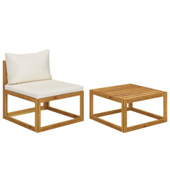 Salon de jardin 2 pcs avec coussin Bois d'acacia solide | Mobilier & Déco