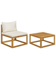 Salon de jardin 2 pcs avec coussin Bois d'acacia solide | Mobilier & Déco