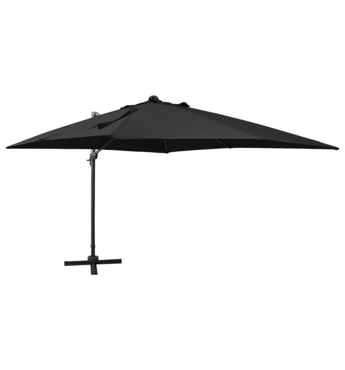 Parasol de jardin en porte-à-faux et mât et lumières LED noir | Mobilier & Déco