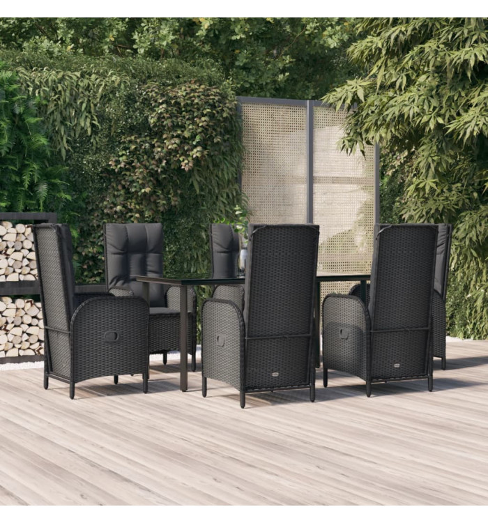 Ensemble à manger de jardin coussins 7pcs Noir Résine tressée | Mobilier & Déco
