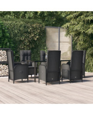 Ensemble à manger de jardin coussins 7pcs Noir Résine tressée | Mobilier & Déco
