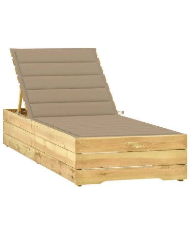 Chaise longue avec coussin beige Bois de pin imprégné | Mobilier & Déco