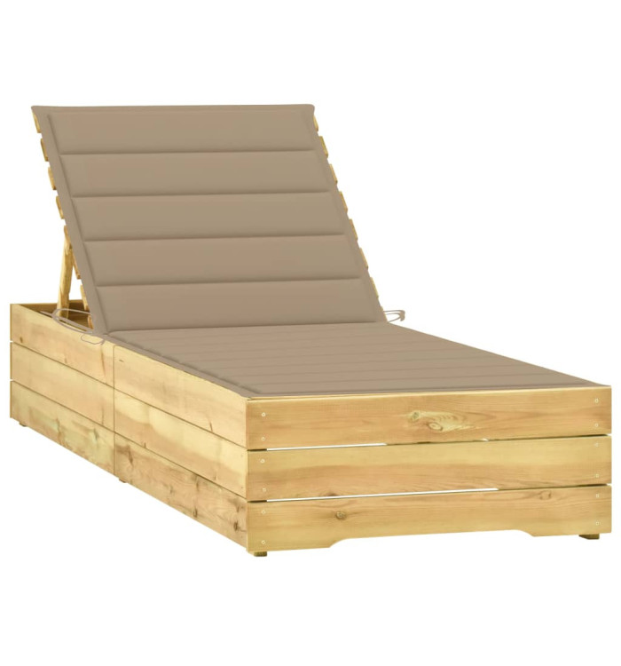Chaise longue avec coussin beige Bois de pin imprégné | Mobilier & Déco