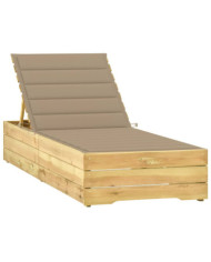 Chaise longue avec coussin beige Bois de pin imprégné | Mobilier & Déco
