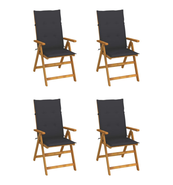 Chaises inclinables de jardin lot de 4 et coussins Bois acacia | Mobilier & Déco