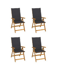 Chaises inclinables de jardin lot de 4 et coussins Bois acacia | Mobilier & Déco