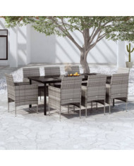 Ensemble à manger de jardin et coussins 9pcs Gris/noir | Mobilier & Déco
