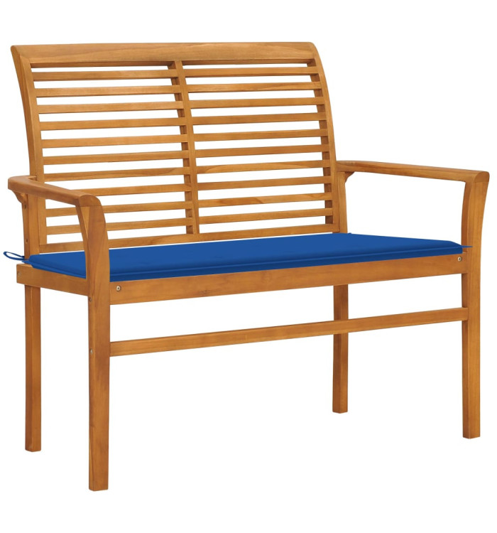 Banc de jardin et coussin bleu royal 112 cm Bois de teck massif | Mobilier & Déco