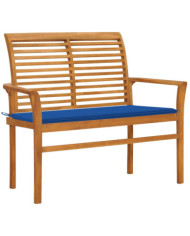 Banc de jardin et coussin bleu royal 112 cm Bois de teck massif | Mobilier & Déco