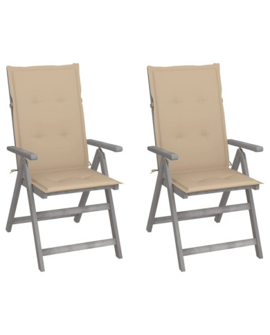 Chaises inclinables de jardin lot de 2 et coussins Bois acacia | Mobilier & Déco