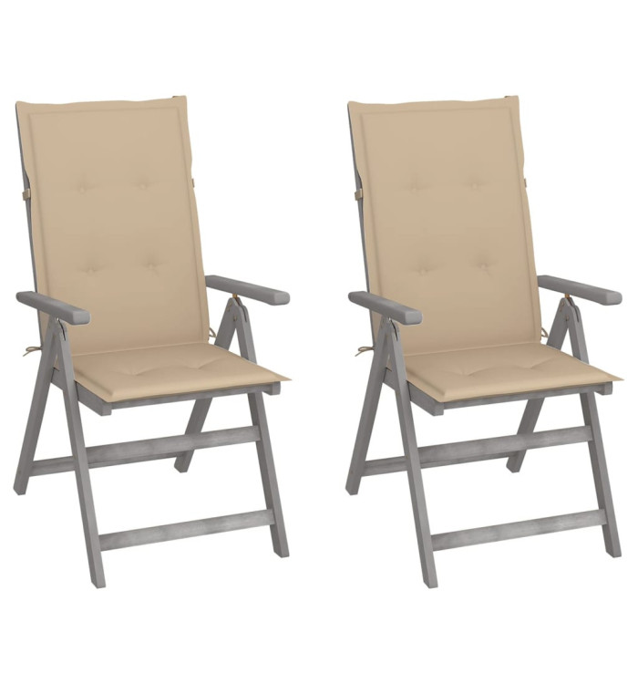 Chaises inclinables de jardin lot de 2 et coussins Bois acacia | Mobilier & Déco