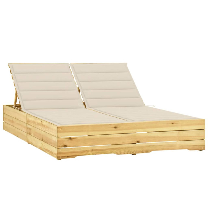 Chaise longue double et coussins crème Bois de pin imprégné | Mobilier & Déco