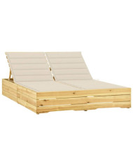 Chaise longue double et coussins crème Bois de pin imprégné | Mobilier & Déco
