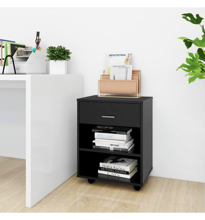 Armoire à roulettes Noir 46x36x59 cm Bois d'ingénierie | Mobilier & Déco