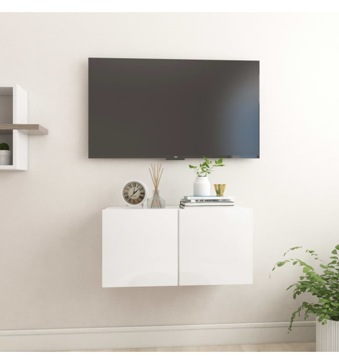 Meuble TV suspendu Blanc brillant 60x30x30 cm | Mobilier & Déco