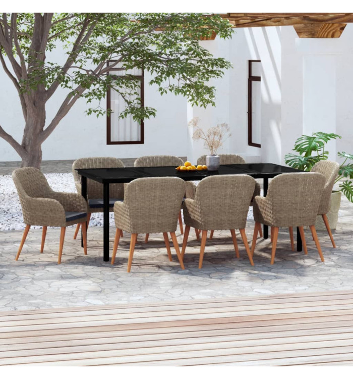 Ensemble à manger de jardin avec coussins 9 pcs marron | Mobilier & Déco