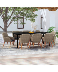Ensemble à manger de jardin avec coussins 9 pcs marron | Mobilier & Déco