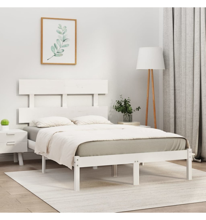Cadre de lit sans matelas blanc 140x190 cm bois massif | Mobilier & Déco