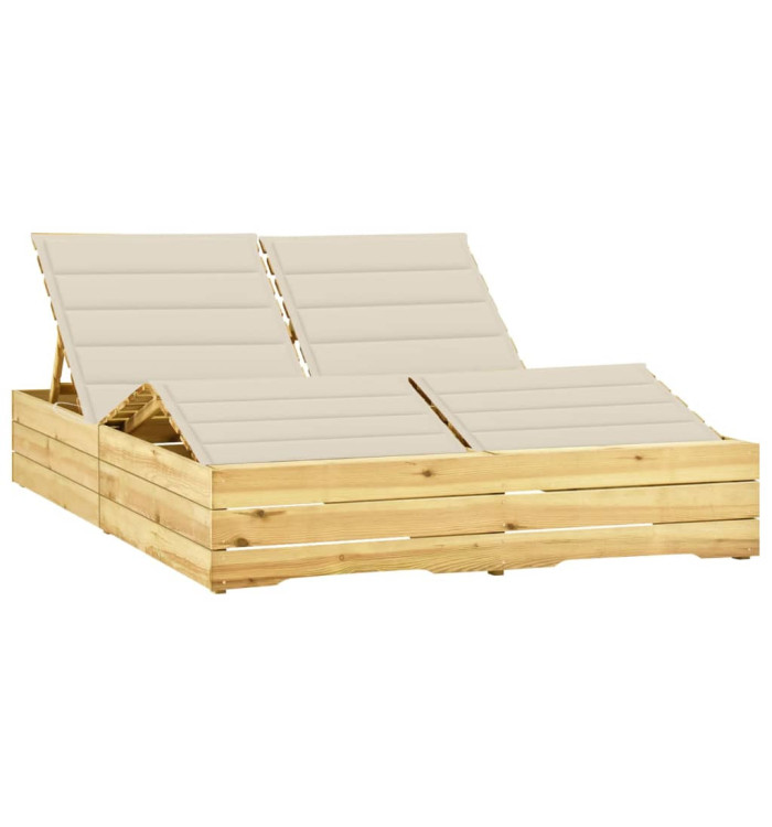Chaise longue double et coussins crème Bois de pin imprégné | Mobilier & Déco