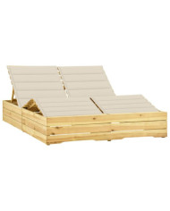 Chaise longue double et coussins crème Bois de pin imprégné | Mobilier & Déco