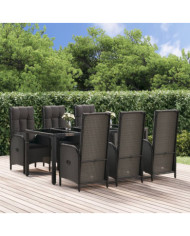 Ensemble à manger jardin et coussins 7 pcs Noir et gris Rotin | Mobilier & Déco