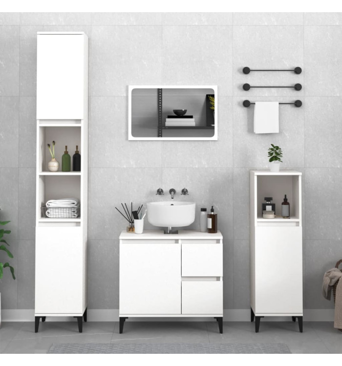 Armoire de salle de bain blanc 30x30x190 cm bois d'ingénierie | Mobilier & Déco