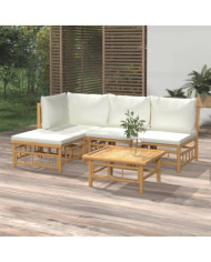 Salon de jardin 5 pcs avec coussins blanc crème bambou | Mobilier & Déco