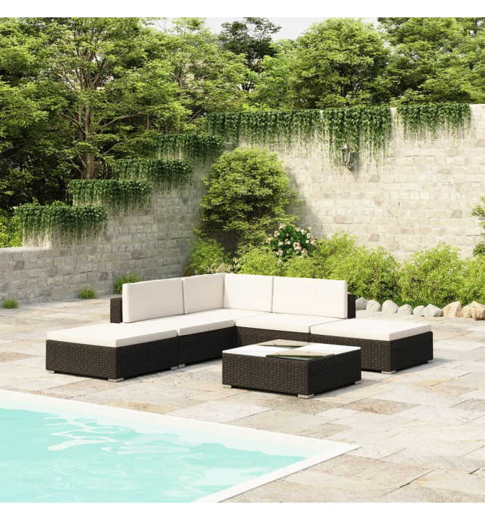 Salon de jardin 6 pcs avec coussins résine tressée noir | Mobilier & Déco