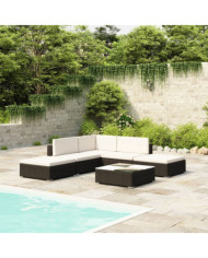 Salon de jardin 6 pcs avec coussins résine tressée noir | Mobilier & Déco