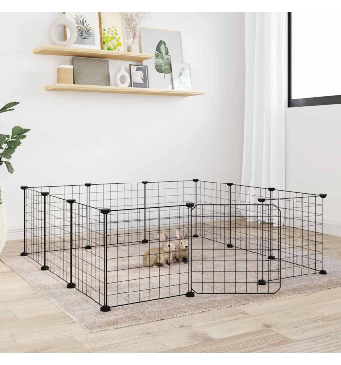 Cage animaux de compagnie à 12 panneaux et porte Noir 35x35 cm | Mobilier & Déco