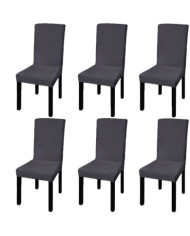Housse de chaise droite extensible 6 pcs anthracite | Mobilier & Déco