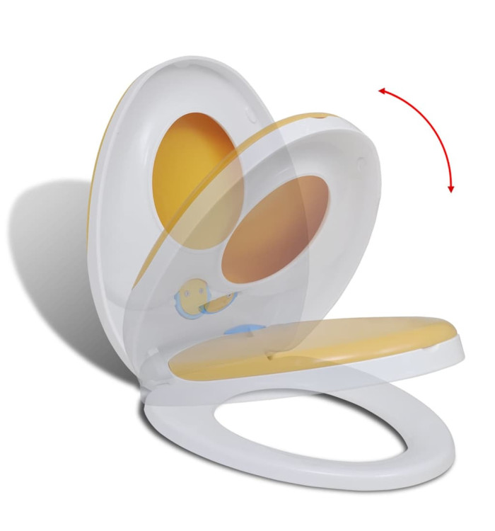 Siège de toilette à fermeture en douceur Blanc et jaune | Mobilier & Déco