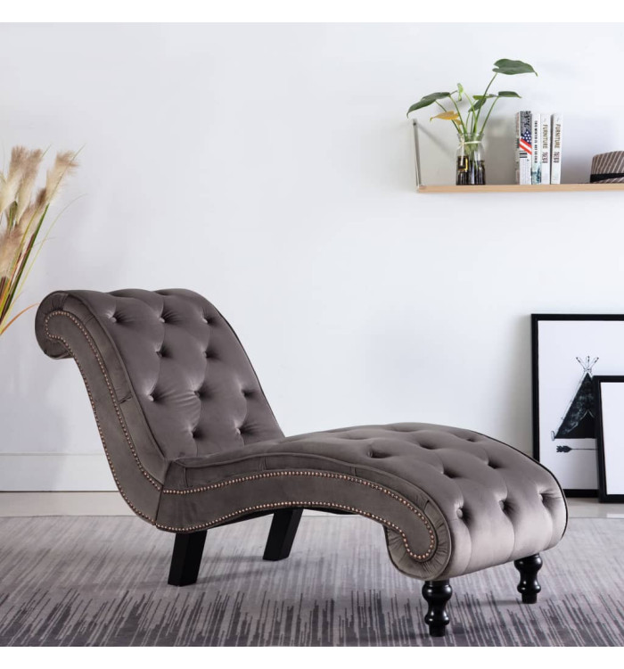Chaise longue Velours Gris | Mobilier & Déco