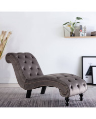 Chaise longue Velours Gris | Mobilier & Déco