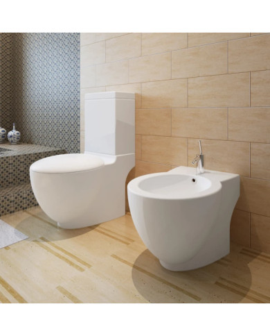 Ensemble de toilette et bidet sur pied blanc céramique | Mobilier & Déco