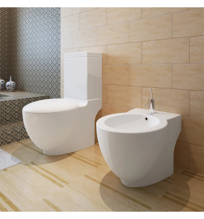 Ensemble de toilette et bidet sur pied blanc céramique | Mobilier & Déco