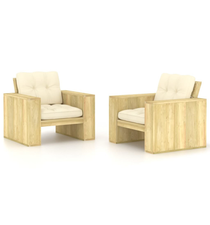 Chaises de jardin lot de 2 avec coussins crème Pin imprégné | Mobilier & Déco