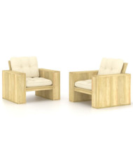 Chaises de jardin lot de 2 avec coussins crème Pin imprégné | Mobilier & Déco