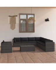 Salon de jardin 9 pcs avec coussins Résine tressée Gris | Mobilier & Déco