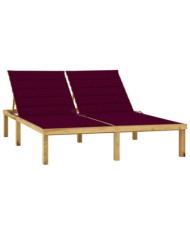 Chaise longue double et coussins bordeaux Bois de pin imprégné | Mobilier & Déco