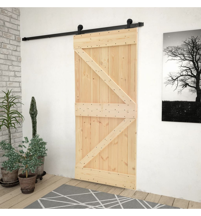 Porte coulissante et kit de quincaillerie 100x210 cm Pin massif | Mobilier & Déco
