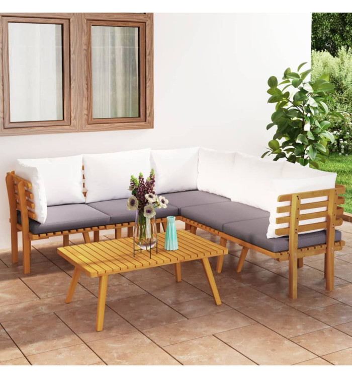 Salon de jardin 6 pcs avec coussins Bois d'acacia solide | Mobilier & Déco
